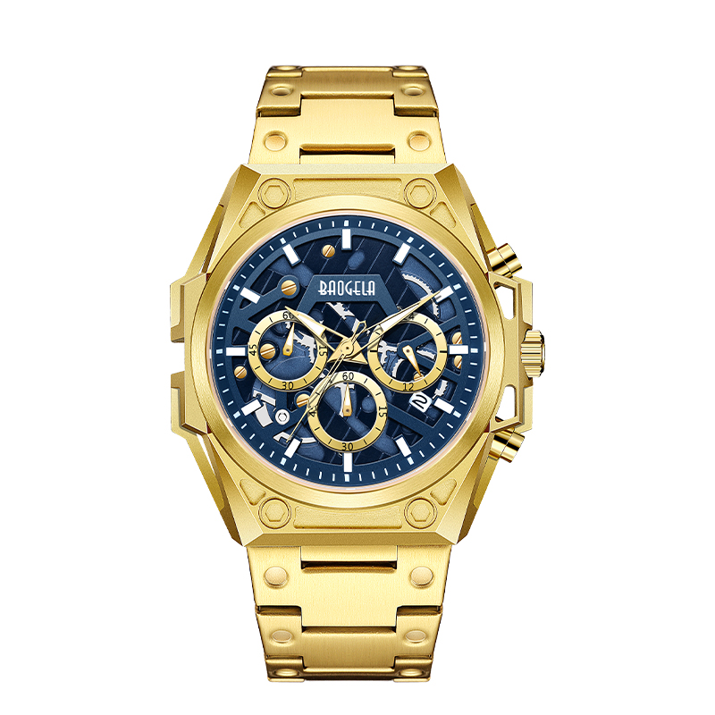 BAOGELA VISTA MENINO Aço inoxidável Brand de luxo Sports Military Wristwatch Leather Strap Chronógrafo Quartz Relógio 22605